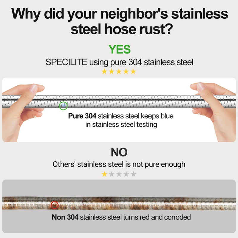 SPECILITE 50ft 304 Stainless Steel Garden Hose Metal, Heavy Duty Water Pipe with Nozzles for Yard, Outdoor - Flexible, Never Kink & Tangle, Puncture Resistant (Sliver) - Image 2